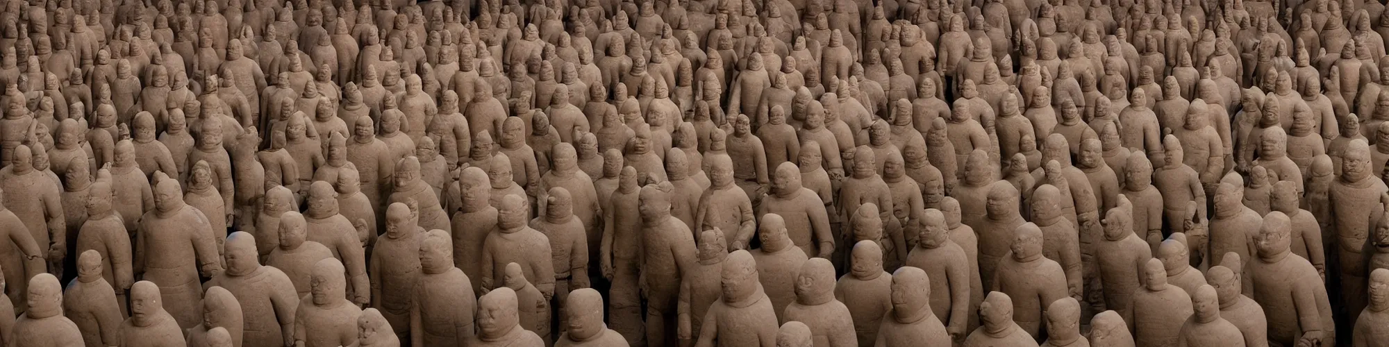 Prompt: hundreds of humans. A sea of humans. interconnected flesh. Melting clay golem humans. Dungeons&Dragons: Lemure. Lemure creature. Demonic scene. Many humans intertwined and woven together. Bodies and forms amesh. Terracotta army. Extremely unsettling artwork. Clay sculpture by Alberto Giacometti.