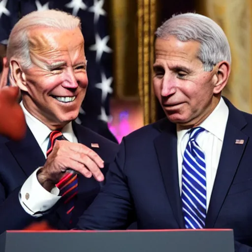 Prompt: profile view of pregnant Joe Biden spooned by Anthony Fauci, large round stomach, award winning,