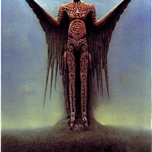 Image similar to arch angel in ancient armor concept, beksinski