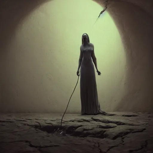 Image similar to dream woman, art, concept art, beksinski, zdzisław, photorealistic, rendered in octane, matte painting, highly detailed, featured on deviantart