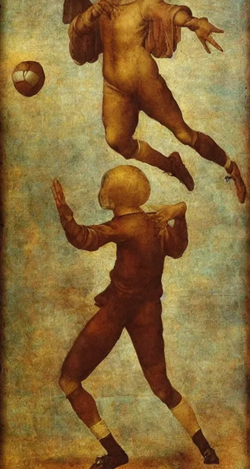 Image similar to Olivia Newton-John playing football by Leonardo da Vinci