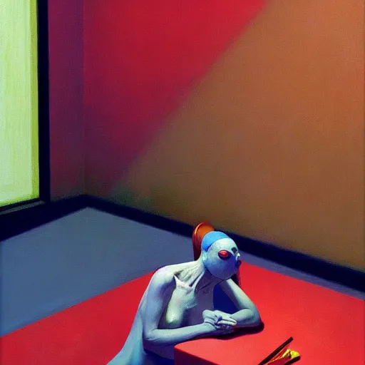 Image similar to Melodic techno set, very coherent, painted by Edward Hopper, Wayne Barlowe, painted by James Gilleard, airbrush, art by JamesJean