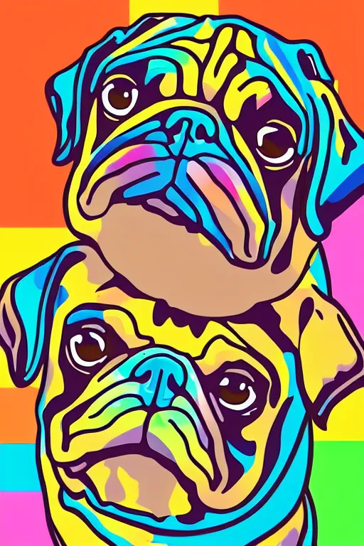 Image similar to Portrait of a pug as big as the world, sticker, colorful, illustration, highly detailed, simple, smooth and clean vector curves, no jagged lines, vector art, smooth