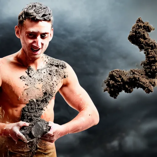 Image similar to high quality octane render of sam bankman fried with mud dripping out of his shorts whilst at the stock exchange