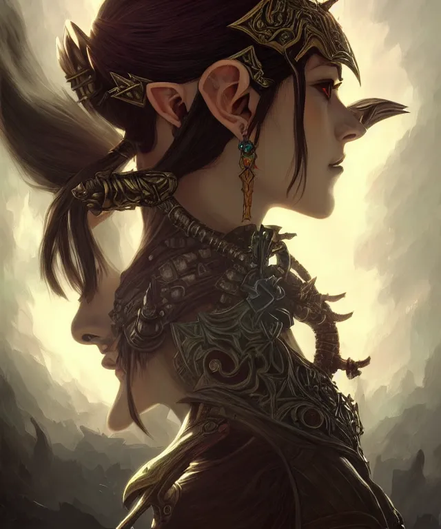 Image similar to dark fantasy, link legend of Zelda twilight Princess portrait, dark surrealist , fantasy, intricate, elegant, highly detailed, digital painting, artstation, concept art, smooth, sharp focus, illustration, art by artgerm and greg rutkowski and alphonse mucha