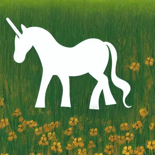 Prompt: A nice unicorn with a simple rounded line in a meadow, Imagine that a child from 2 to 4 years old would like to color