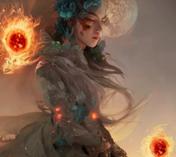 Prompt: beautiful girl necromancer covered with glass exploding into blood, 3 d render, hyper realistic detailed portrait, holding magic flowers, ruan jia, wlop. scifi, fantasy, hyper detailed, octane render, concept art, peter mohrbacher
