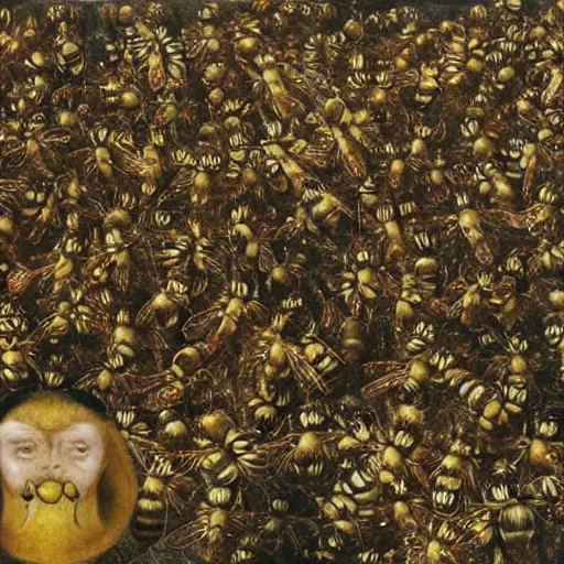 Prompt: a swarm of bumblebees attacking + + sleeping people in hell + +, art by bosch, highly detailed, masterpiece