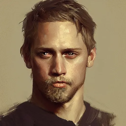 Image similar to “Portrait of Charles Matthew Hunnam by Greg Rutkowski, young, manly, attractive, strong, older brother vibes, highly detailed portrait, scifi, digital painting, artstation, concept art, smooth, sharp foccus ilustration, Artstation HQ”