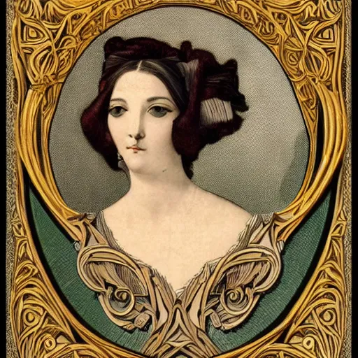 Image similar to frontal portrait of a woman with two pairs of eyes, intricate, elegant, highly detailed, ornate, elegant , luxury in the style of art nouveau