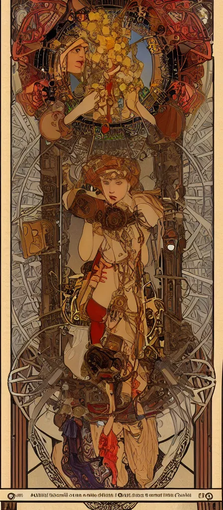 Prompt: a machine like apple in the priestess of hand, steampunk, by mucha, 8 k