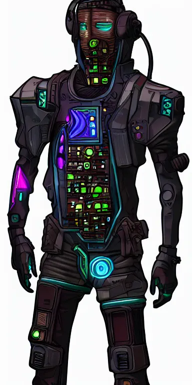 Prompt: a full body portrait of a cyberpunk character