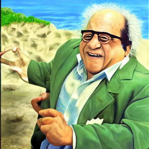 Prompt: a painting of danny devito posing in a scenic environment by hirohiko araki, jojos bizarre adventure, trending on artstation