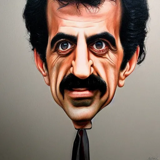 Image similar to Caricature portraits done of Frank Zappa, realistic, hyperrealistic, very realistic, highly detailed, very detailed, extremely detailed, detailed, oil painting, digital art, trending on artstation