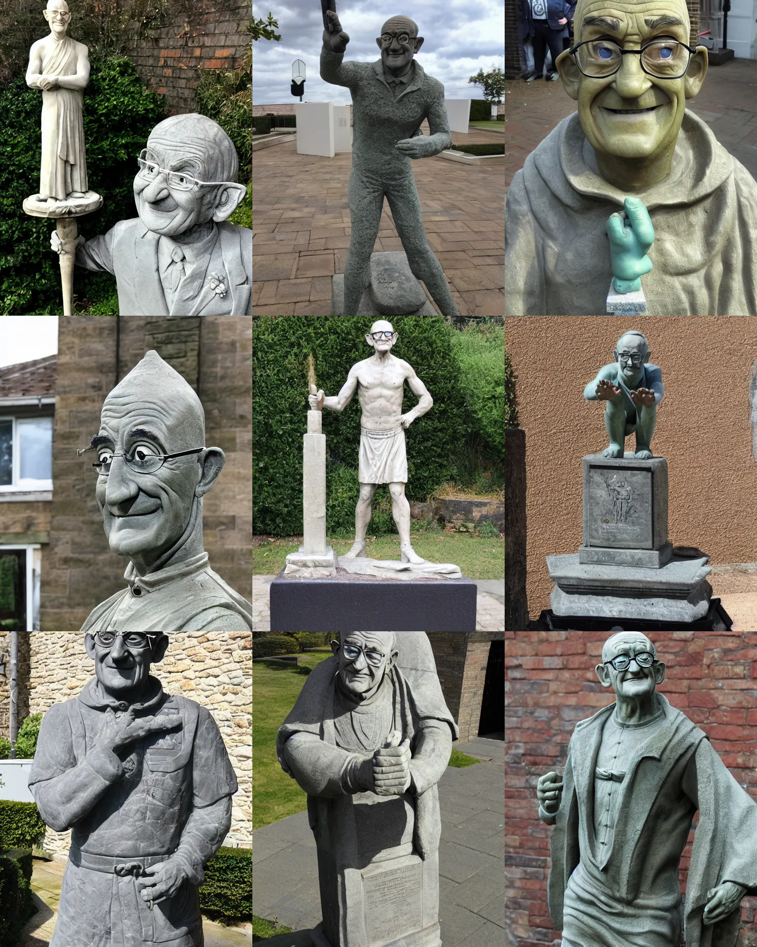 Prompt: stone statue of jim bowen from bullseye