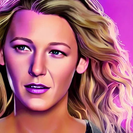 Prompt: blake lively portrait, gta, game, character, highly detailed, 8 0 s, neon, los angeles, neon