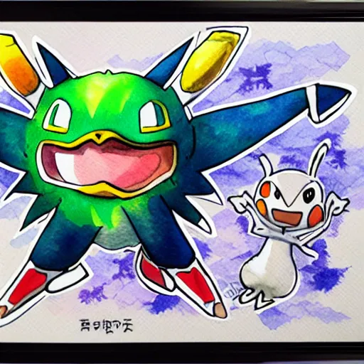 Image similar to bitcoin inspired pokemon, ken sugimori art, original 1 5 1, watercolor