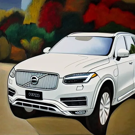 Prompt: Picasso cubist painting of white Volvo XC90 trending on artstation