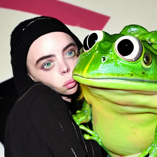 Prompt: billie eilish kissing a frog