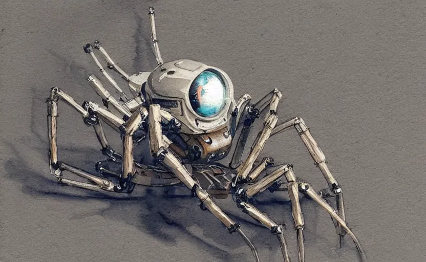 Image similar to concept art of a spider in robot, pinterest, artstation trending, behance, watercolor, by coby whitmore, silver, laser light,