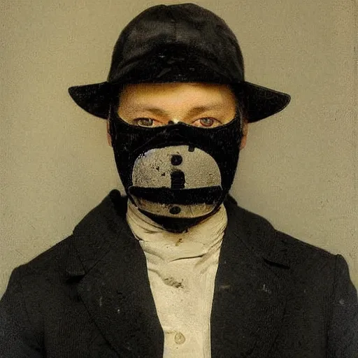 Image similar to portrait of a masked vigilante by alfred stevens