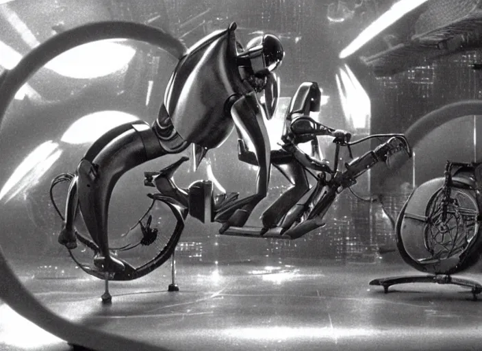 Prompt: light cycles scene from the 1 9 1 2 science fiction film tron