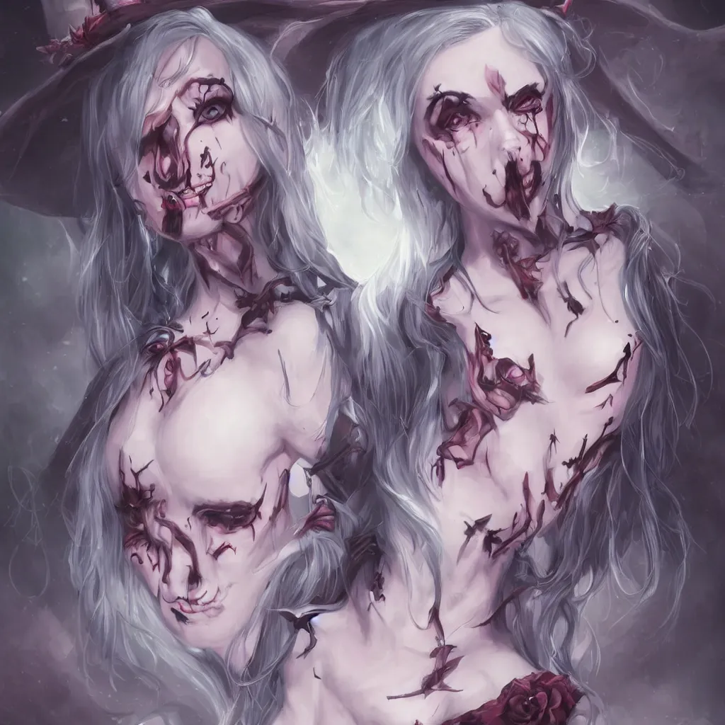 Image similar to a pin up of cute and beautiful undead witch, disney style, fantasy art, art by artgerm