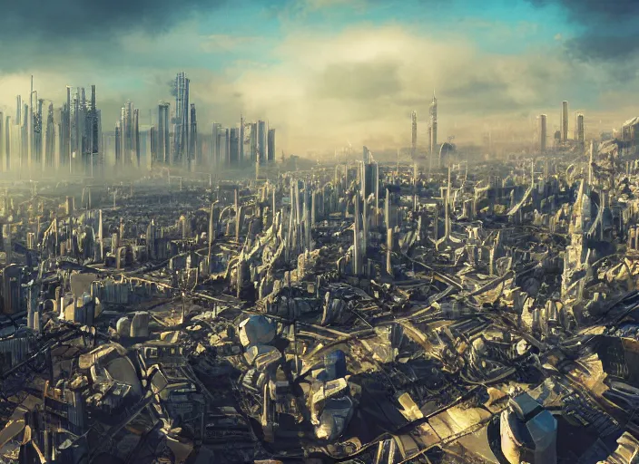 Prompt: Madrid in the year 3000, futuristic city, award-winning photograph, 4k, HQ, artstation,