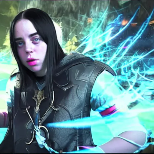 Image similar to billie eilish as a league of legends champion still shot from trailer