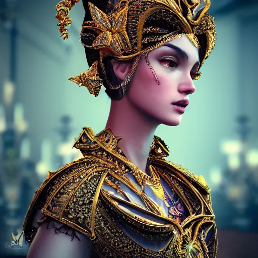 Image similar to portrait of wonderful princess, glowing, ornate and intricate, jaw dropping, dynamic lighting, intricate and detailed, 4 k octane render