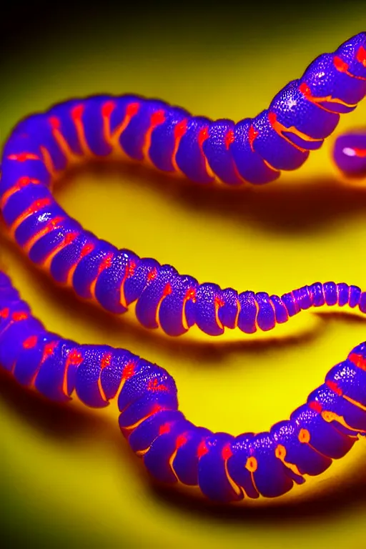 Image similar to high quality close-up photo translucent biomechanic centipede! gorgeous highly detailed hannah yata elson peter cinematic yellow and purple lighting high quality low angle hd 8k sharp shallow depth of field