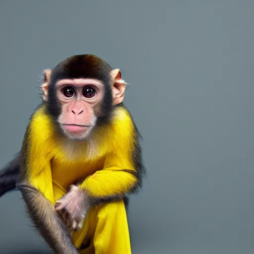 Image similar to a monkey wearing a yellow kimono, 8 k