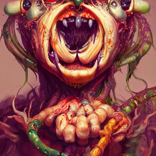 Image similar to horrifying glutton demon , maximalist, high detail, 8k, ornate, dark fantasy, realistic, masterpiece, Trending on art station, complex, WLOP