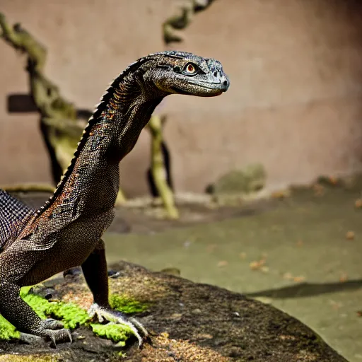 Prompt: hawk and Komodo dragon hybrid animal, highly detailed photography, picture taken at zoo