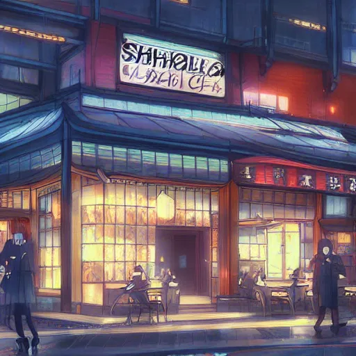 Image similar to Shinjuku Cafe, Anime concept art by Makoto Shinkai