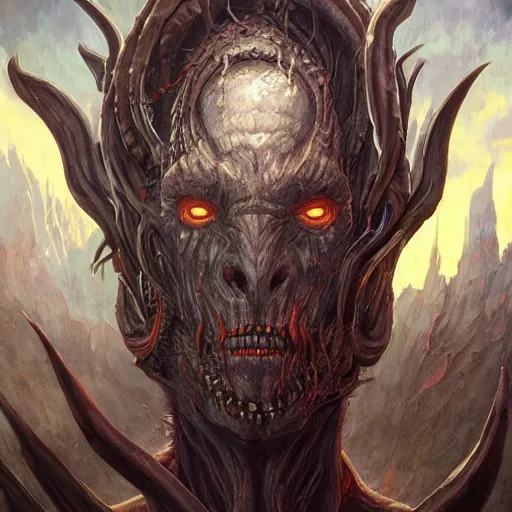 Image similar to eldritch abomination, oil painting, cinematic, intricate complexity, rule of thirds, in the style of Adam Paquette, Svetlin Velinov, Daarken, Artgerm, Keith Thompson, and Eric Deschamps, face by Artgerm and WLOP, magic the gathering art, dragon character concept