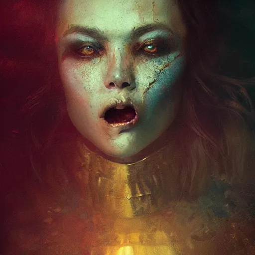 Prompt: portrait painting of a vampire monster, mysterious atmospheric lighting, feral, medieval, dark fantasy, painted, intricate, volumetric lighting, rich deep colours masterpiece, golden hour, sharp focus, ultra detailed, by ruan jia