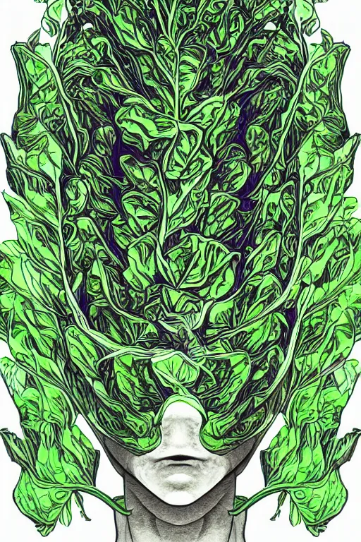 Image similar to cabbage themed humanoid, symmetrical, highly detailed, digital art, sharp focus, trending on art station, anime art style