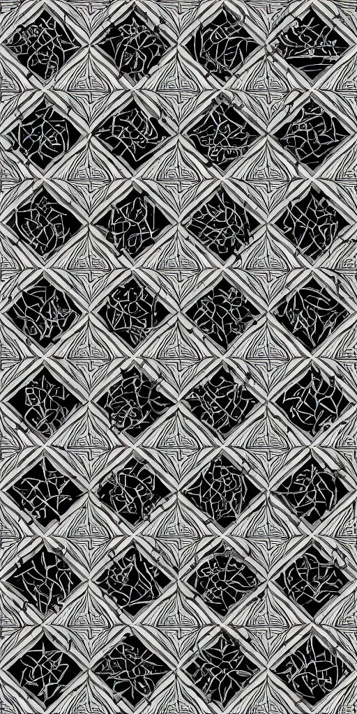 Image similar to highly detailed beautiful black and white geometric pattern, by escher, hexagon, pentagon, triangle, sacred geometry, sharp angles, symmetry, sharp focus, high contrast, harmony, blueprint