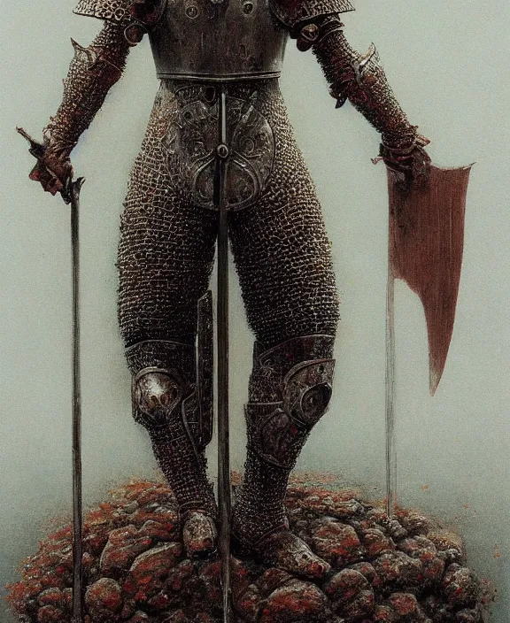 Image similar to royal grail knight ornament armor, dismounted, beksinski, trending on artstation