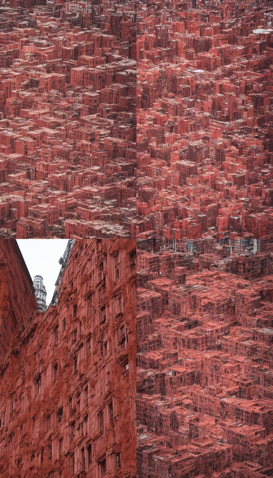 Prompt: City buildings covered in brownish red mud