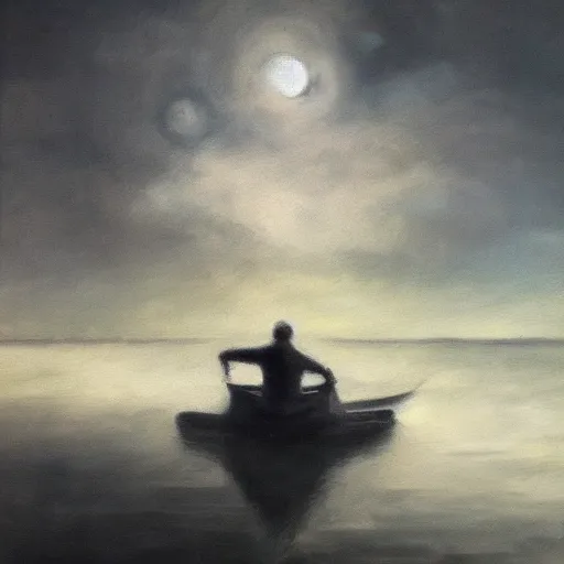 Image similar to man floating in the blackness, oil painting, pale colors, high detail, 8 k, wide angle, trending on artstation,