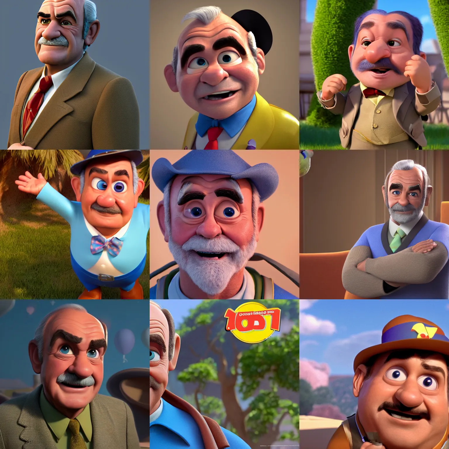 Prompt: sean connery as a cute pixar disney character from up ( 2 0 0 9 ), unreal engine, octane render, 3 d render, photorealistic