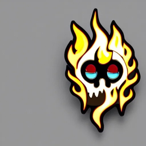 Prompt: a retro minimalistic laughing joyful skull with fire flame enamel pin, hd, concept art