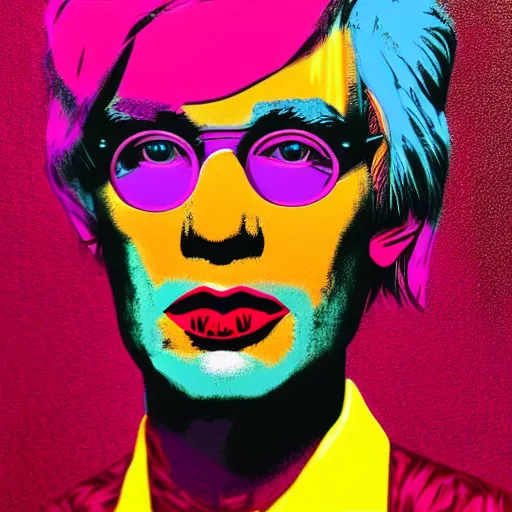 Prompt: An extremely psychedelic portrait of Andy Warhol, surreal, LSD, face, detailed, intricate, elegant, lithe, highly detailed, digital painting, artstation, concept art, smooth, sharp focus, illustration