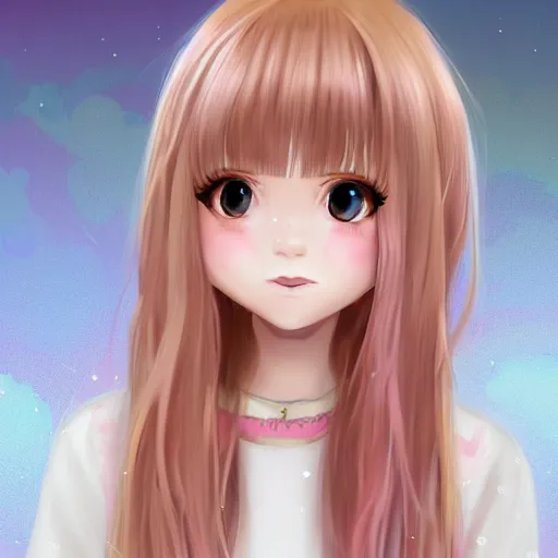 Prompt: Render of Nikki from Shining Nikki Dress-Up Game, a cute 3D young woman, long light pink hair, full bangs, full round face, hazel amber eyes, pale skin, cute freckles, light blush, Chinese heritage, smiling softly, wearing casual clothing, interior lighting, cozy home background, medium shot, mid-shot, hyperdetailed, trending on Artstation, Unreal Engine 4k