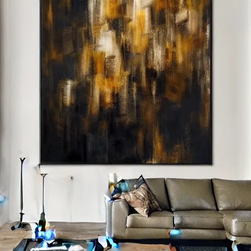 Prompt: mockup photo of luxury contemporary interior with large contemporary paintings for rich collectors, trending on pinterest, sharp hdr cinematic lighting 8 k