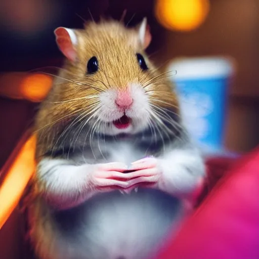 Image similar to hamster on a date at the movies, award winning photo