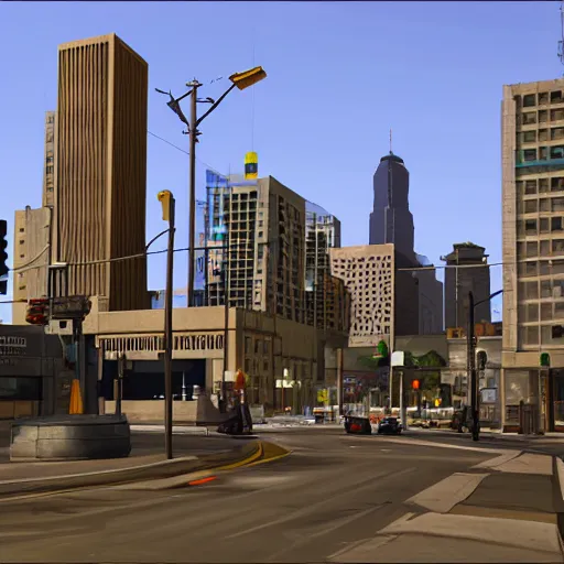 Image similar to concept art Grand Theft Auto downtown Winnipeg, Highly Detailed, Unreal engine 5, HD, 8k, GTX 3090