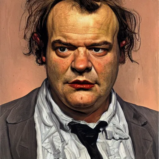 Image similar to high quality high detail painting by lucian freud, hd, portrait of mad jack black